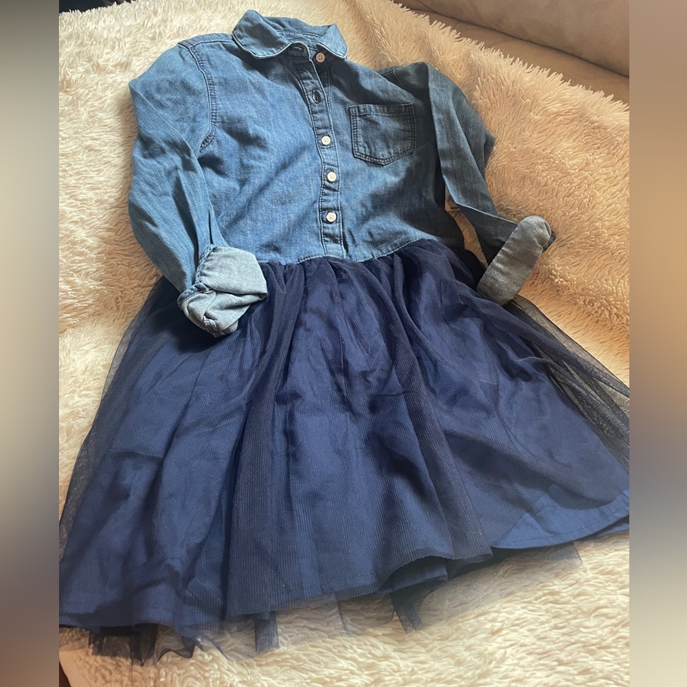 Blue chambray and tulle girls dress NWT